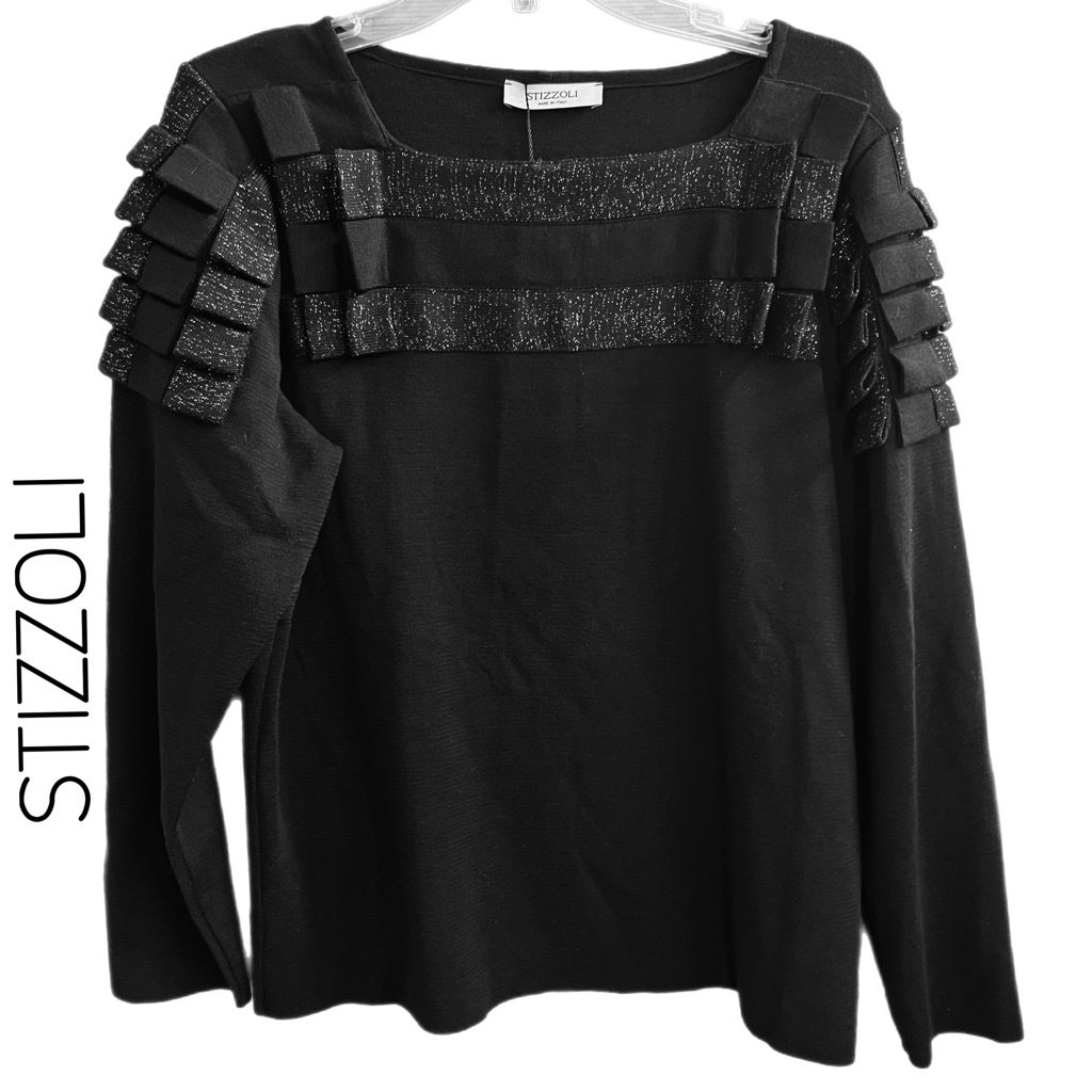 Stizzoli Wool Sweater In Black And Metallic Silver - Size 14